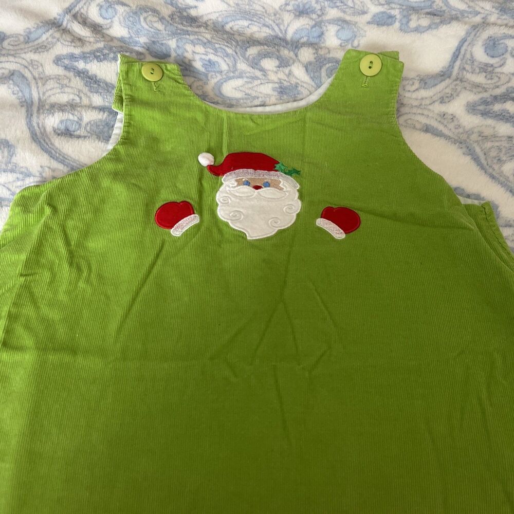 Mulberry St Santa applique Christmas jumper dress girls 6 Green Corduroy Santa